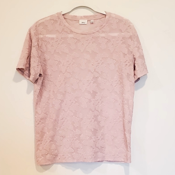 Wilfred Aritizia Dusty Pink Stretchy Sheer Floral Jacquard Top, Med. EUC - Picture 14 of 15